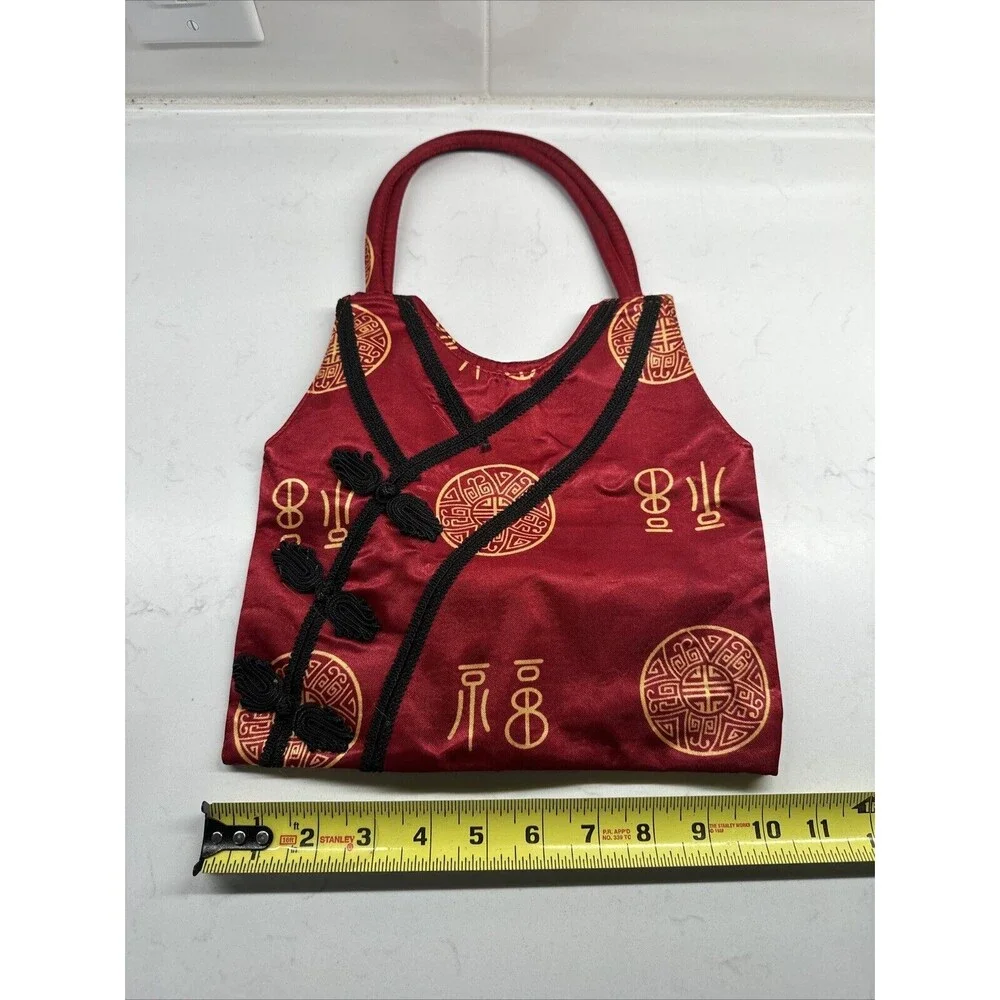 Red Satin Handbag Purse Double Handle